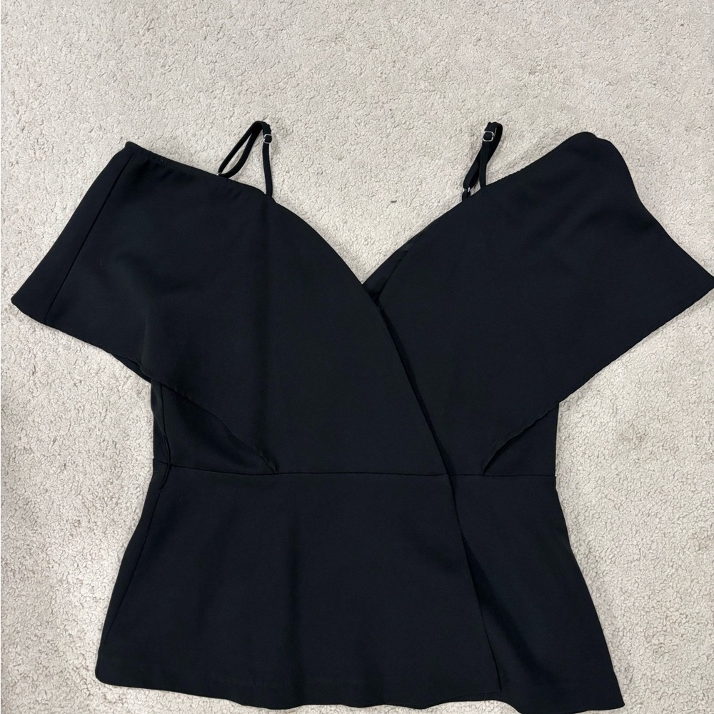 Wish Black Asymmetrical Peplum Sleeveless Blouse